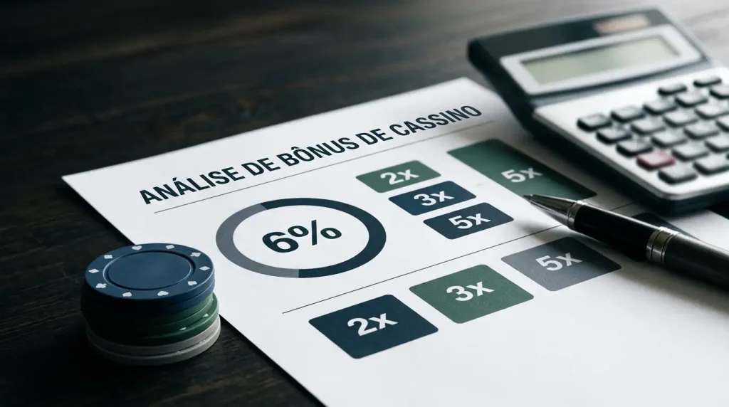 Folha de cálculo com multiplicadores e percentagens ao lado de fichas genéricas de casino